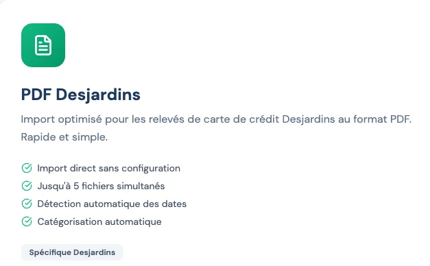Import PDF Desjardins dans Piastro
